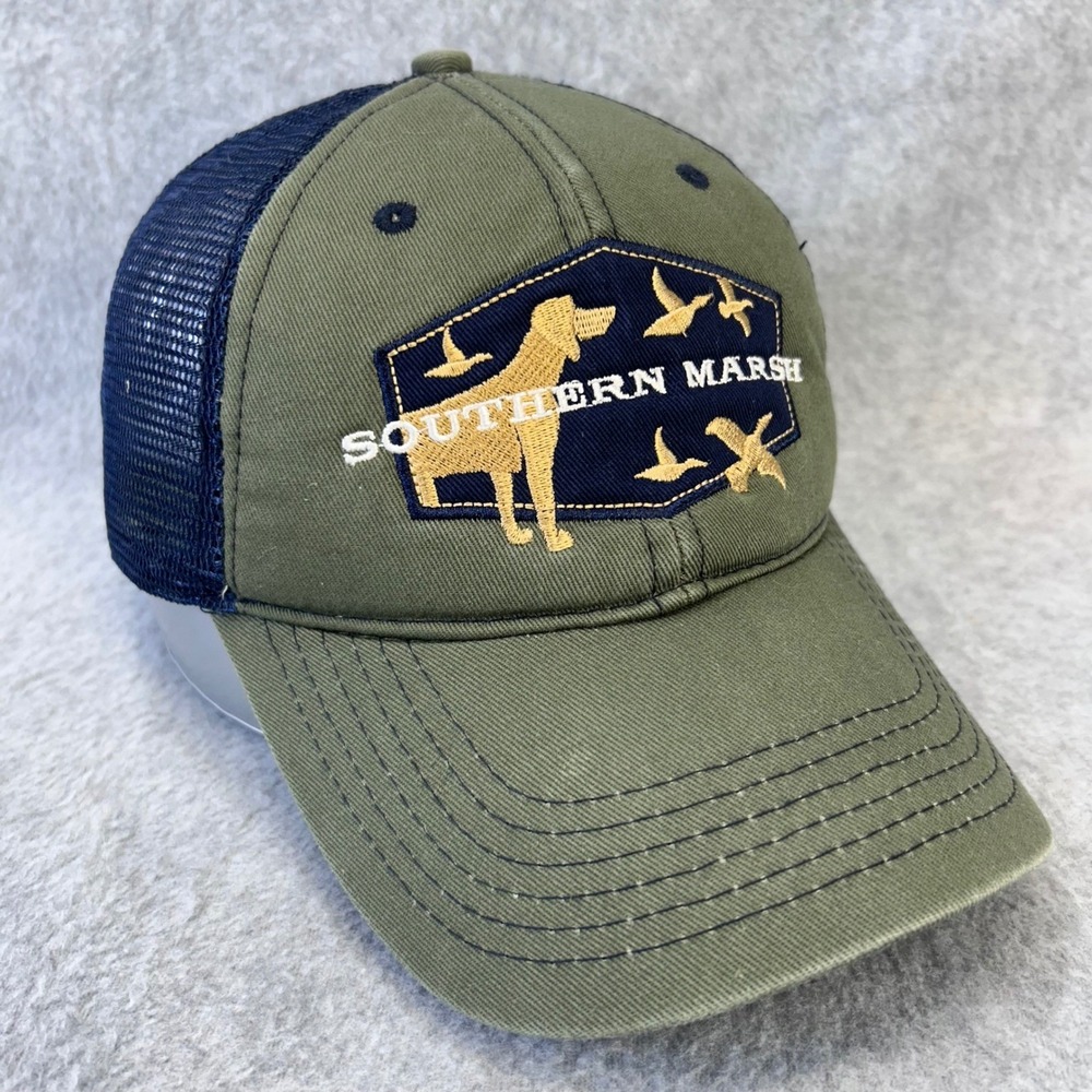 Southern Marsh Hunting Dog Ducks Mens Green Trucker Hat Mesh Back OSFM